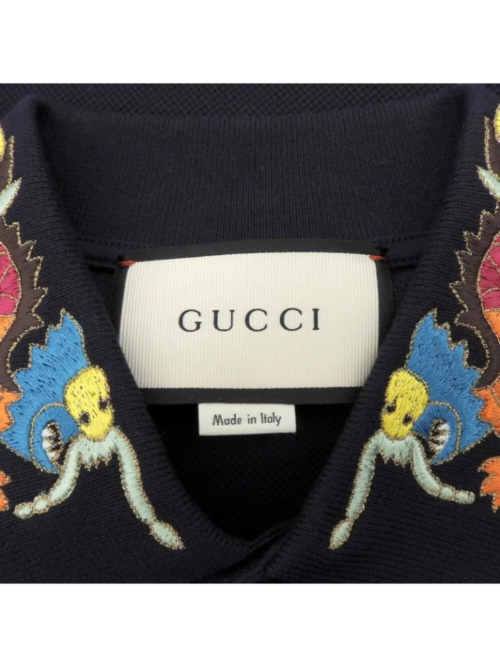 Gucci Cotton Interlocking Buttoned Dragon Embroidery Short Sleeve Polo Shirt